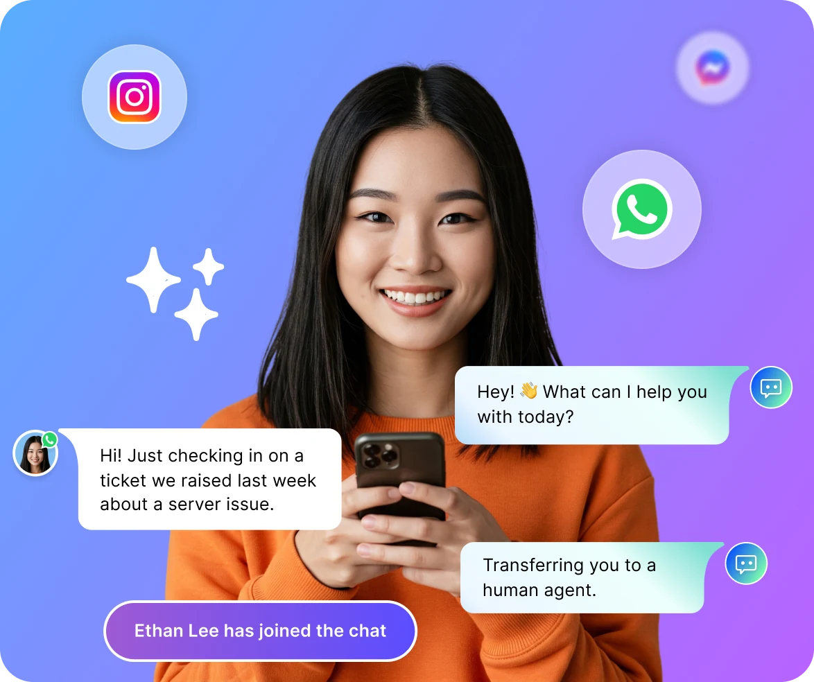 Customer chatting with a business across WhatsApp, Instagram and Messenger